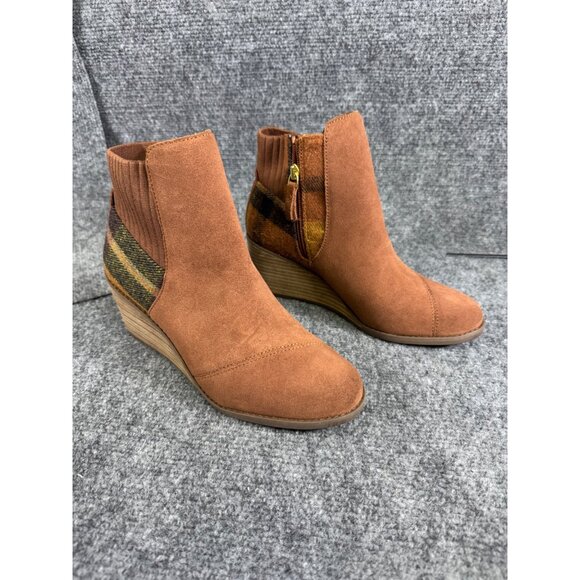 Toms Womens 7.5 brown multicolor Plaid Suede Wedge Ankle Boots - Picture 10 of 16